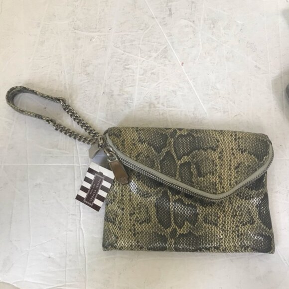 HENRI Bendel NEW The DEB Leather Wristlet Clutch Bag Snake Print Multi Zipper - Picture 2 of 16